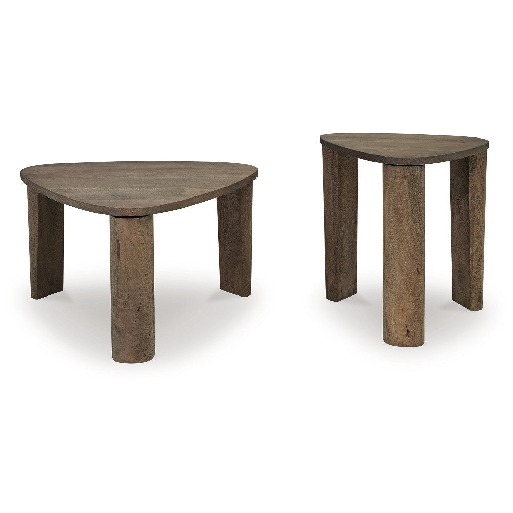 Ashley Nesting Accent Table Set of 2 | Triangular Shaped | Brown Mango Wood BM327887