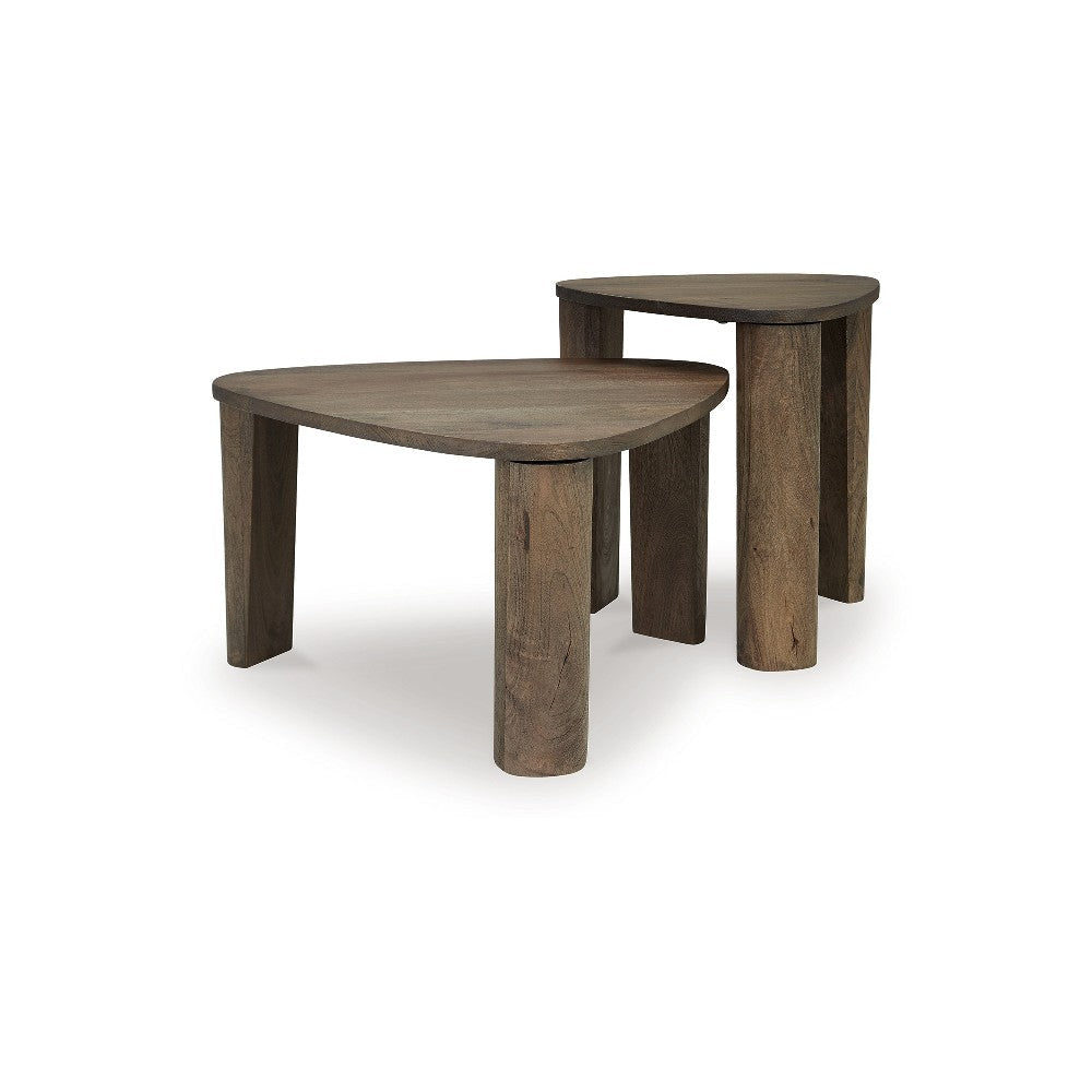 Ashley Nesting Accent Table Set of 2 | Triangular Shaped | Brown Mango Wood BM327887