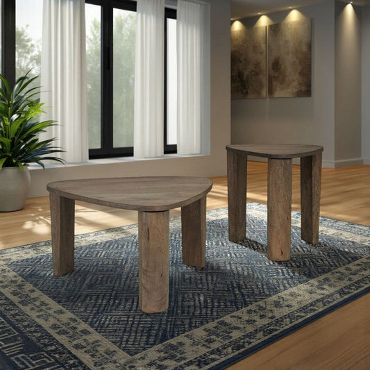 Ashley Nesting Accent Table Set of 2 | Triangular Shaped | Brown Mango Wood