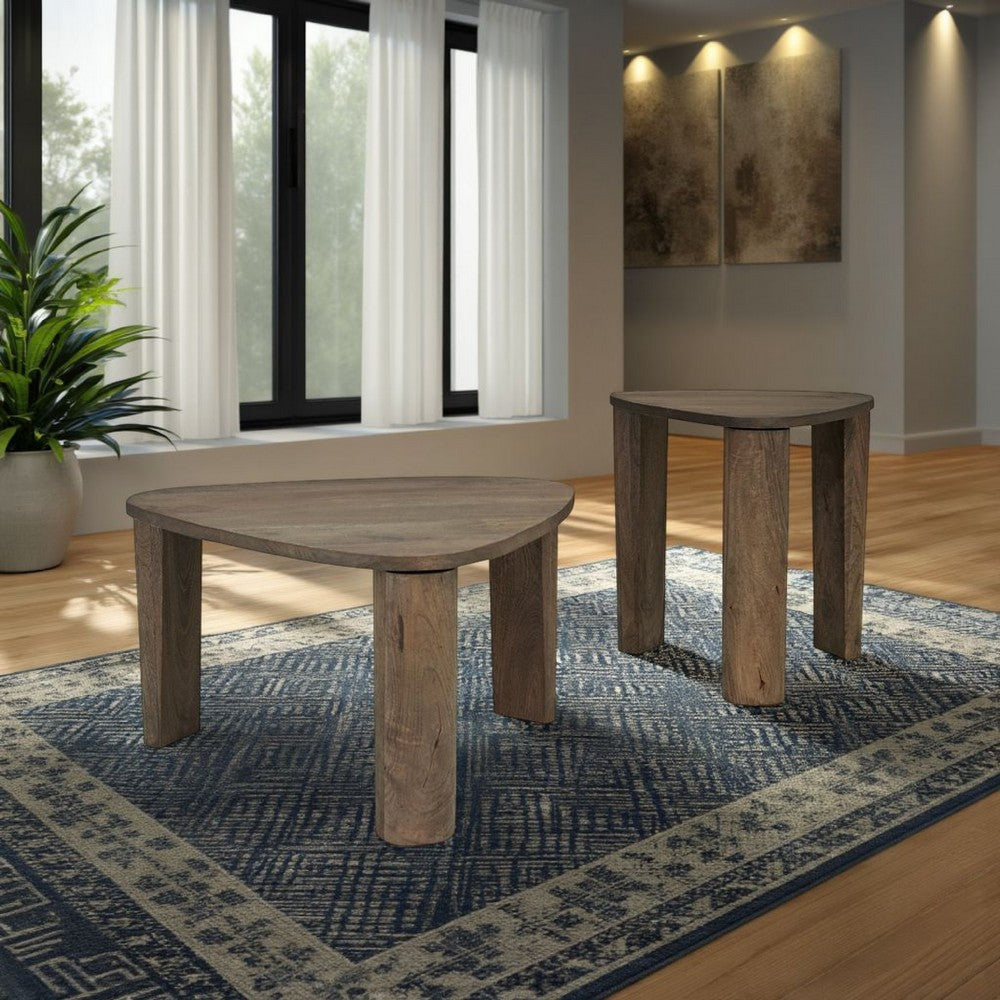 Ashley Nesting Accent Table Set of 2 | Triangular Shaped | Brown Mango Wood