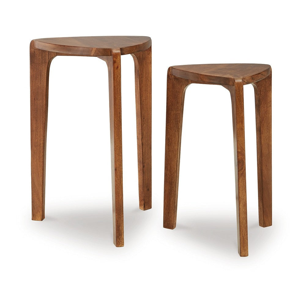 Ashley Nesting Accent Table Set of 2 | Brown Solid Mango Wood Triangular Tops