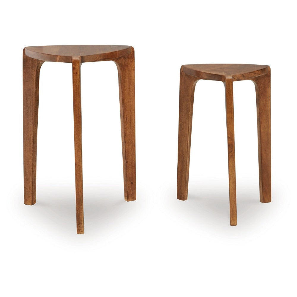Ashley Nesting Accent Table Set of 2 | Brown Solid Mango Wood Triangular Tops BM327889