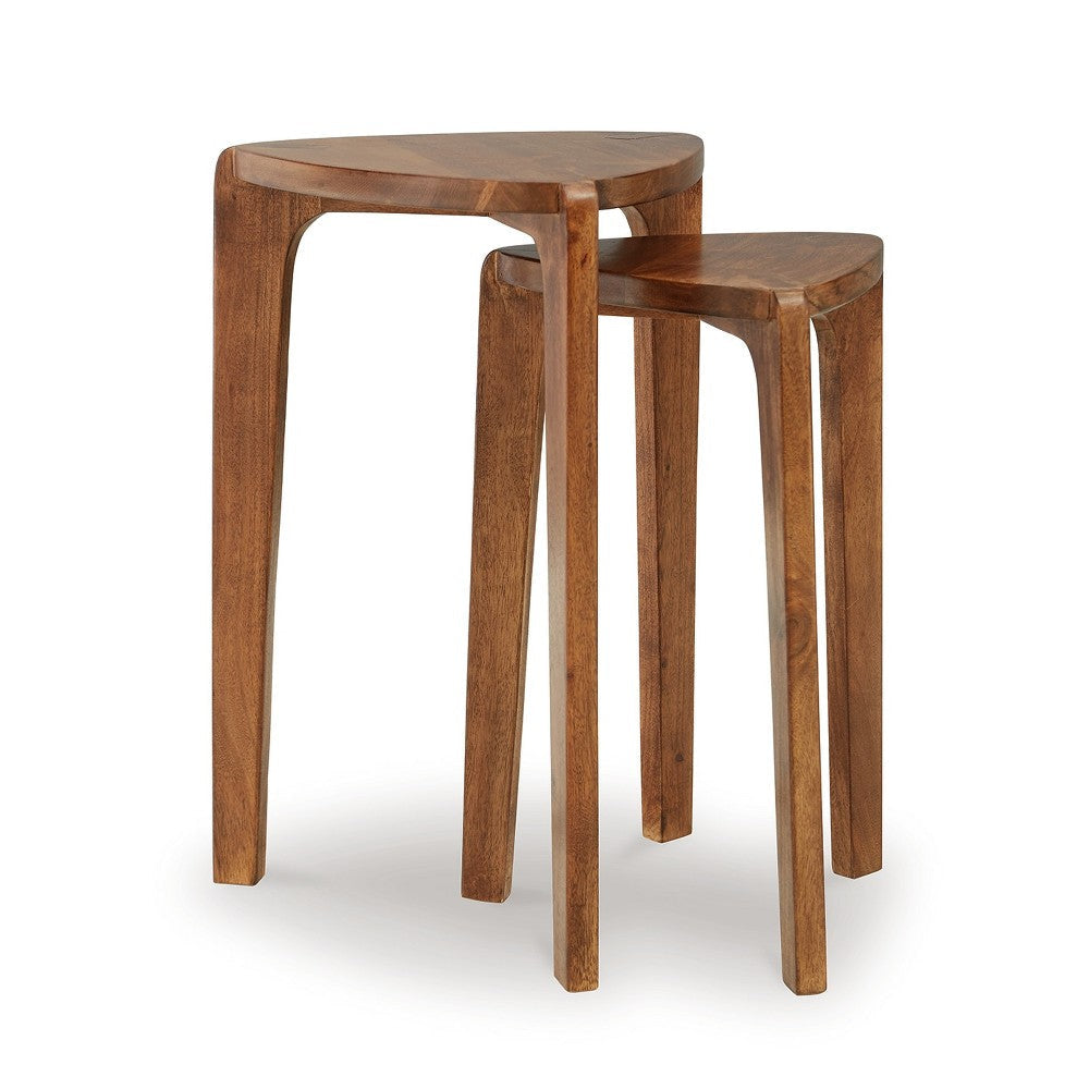Ashley Nesting Accent Table Set of 2 | Brown Solid Mango Wood Triangular Tops BM327889