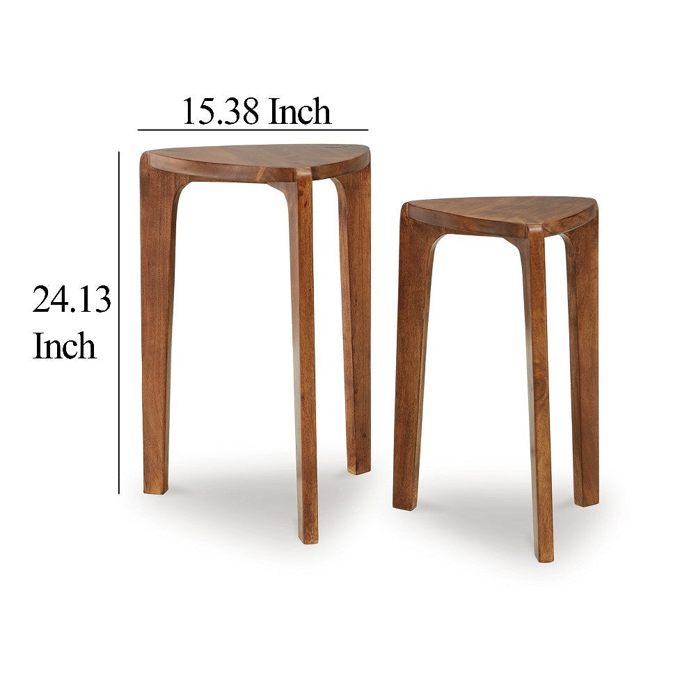 Ashley Nesting Accent Table Set of 2 | Brown Solid Mango Wood Triangular Tops BM327889