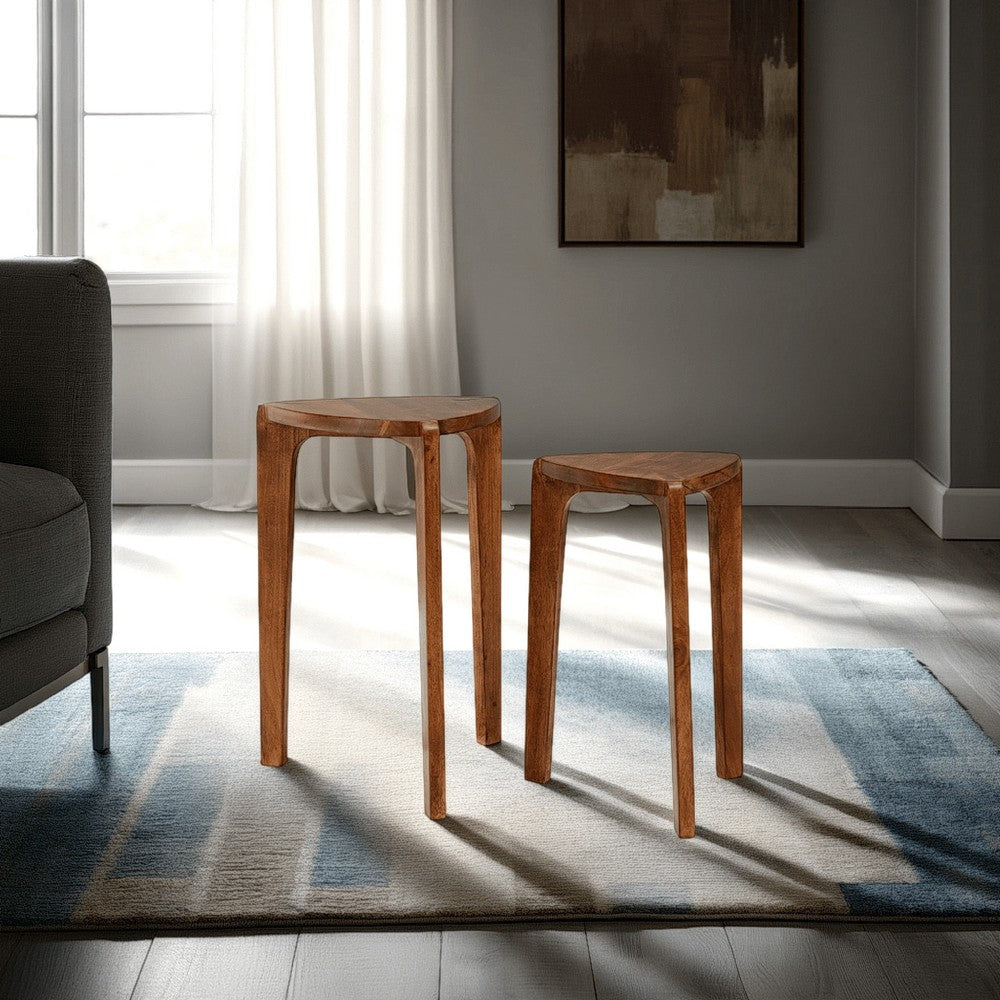 Ashley Nesting Accent Table Set of 2 | Brown Solid Mango Wood Triangular Tops