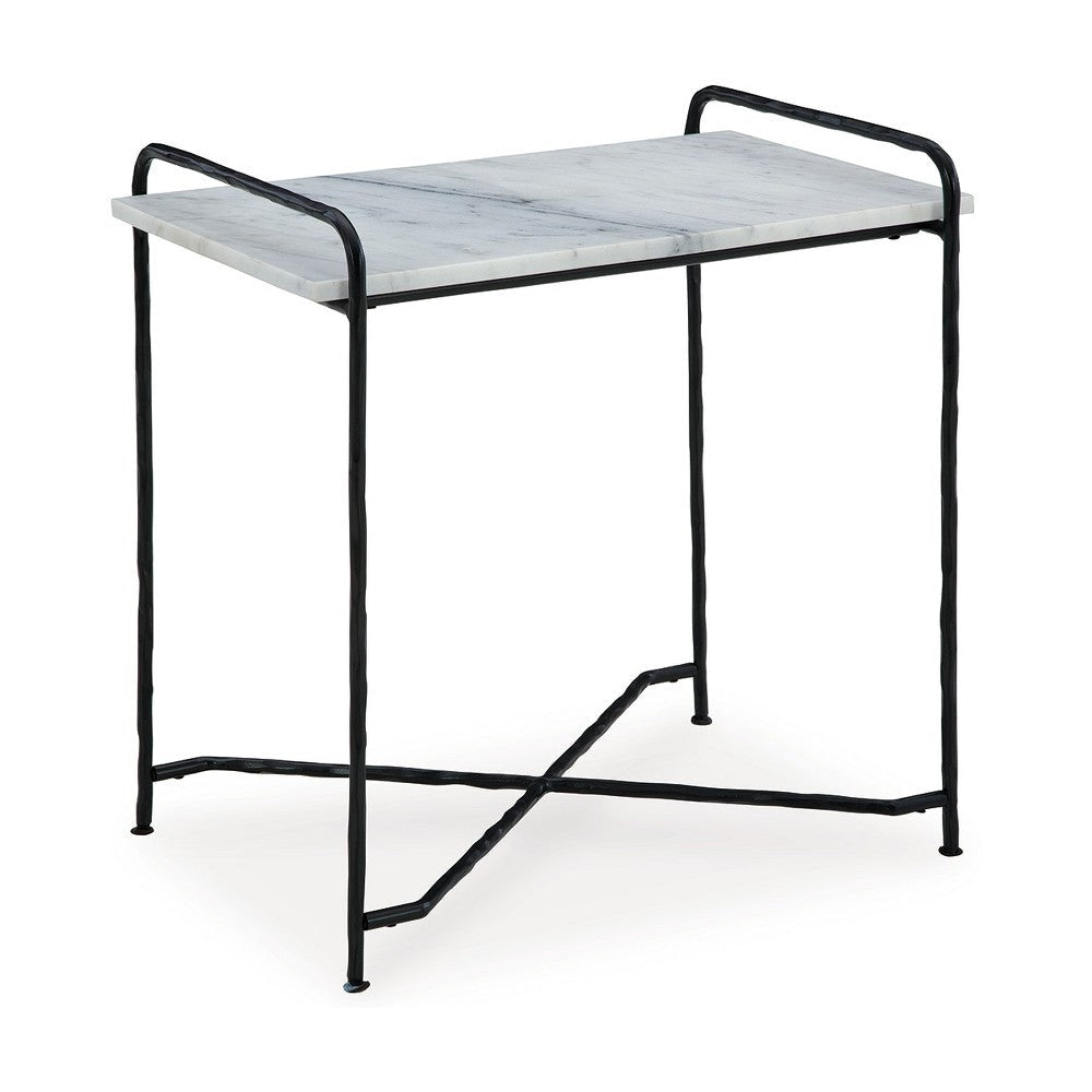 Ashley Accent Table | 22" White Marble Top | Industrial Black Metal Legs