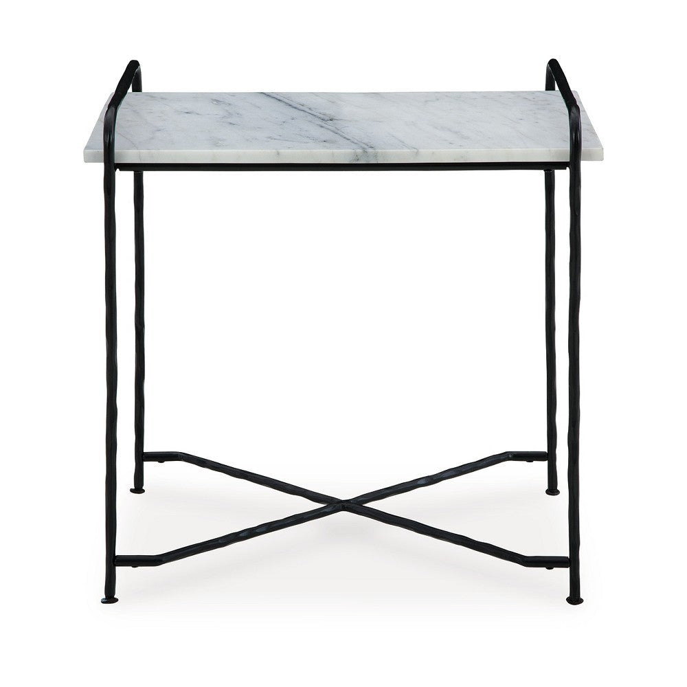 Ashley Accent Table | 22’’ White Marble Top | Industrial Black Metal Legs BM327890