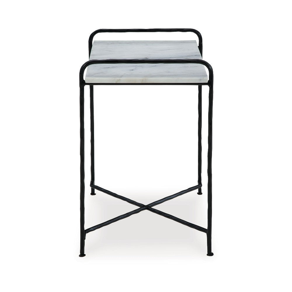Ashley Accent Table | 22’’ White Marble Top | Industrial Black Metal Legs BM327890
