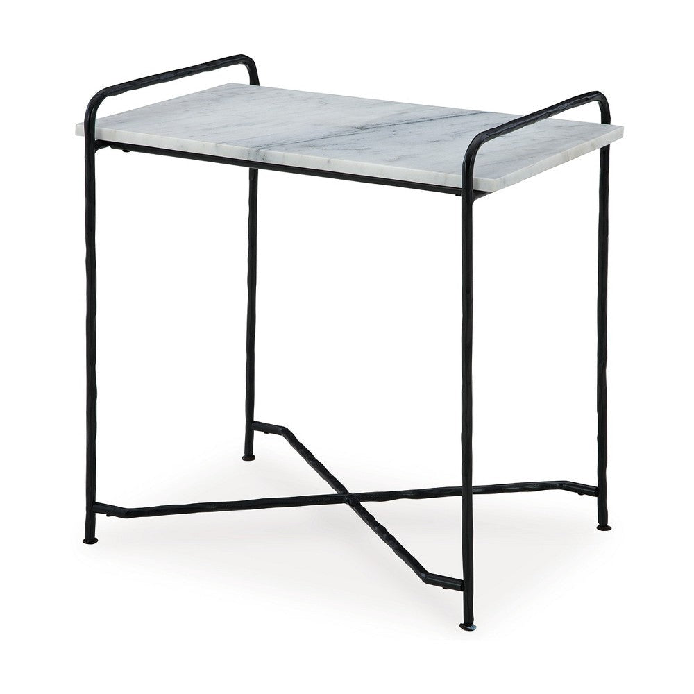 Ashley Accent Table | 22’’ White Marble Top | Industrial Black Metal Legs BM327890