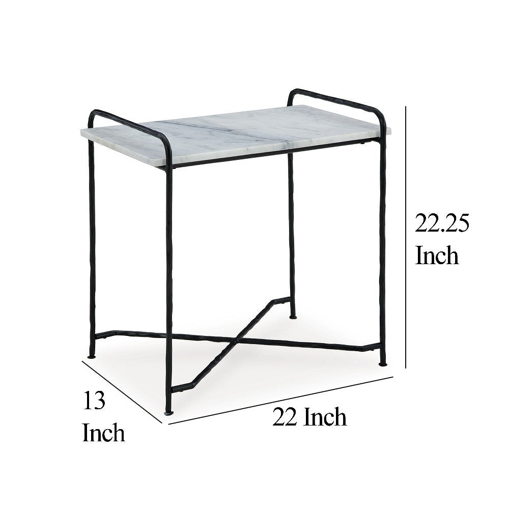 Ashley Accent Table | 22’’ White Marble Top | Industrial Black Metal Legs BM327890