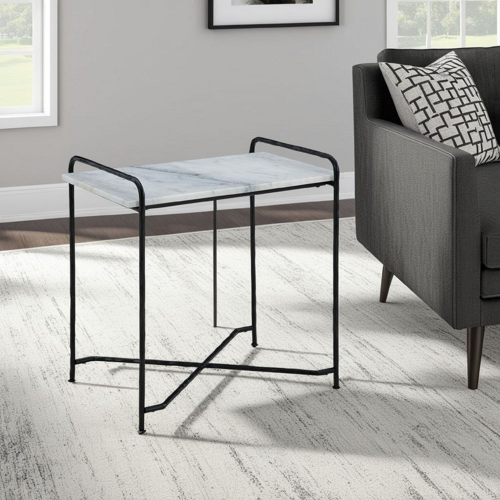 Ashley Accent Table | 22" White Marble Top | Industrial Black Metal Legs