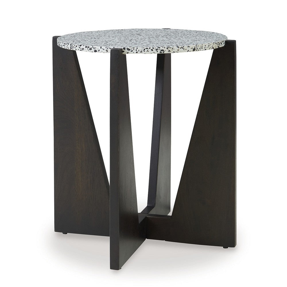 Ashley Accent Table | Round Terrazzo Tabletop | 25" | Dark Brown Mango Wood