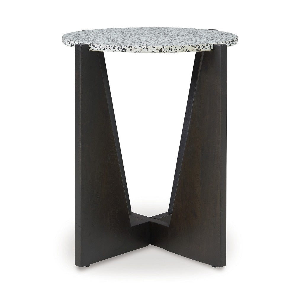 Ashley Accent Table | Round Terrazzo Tabletop | 25’’ | Dark Brown Mango Wood BM327891