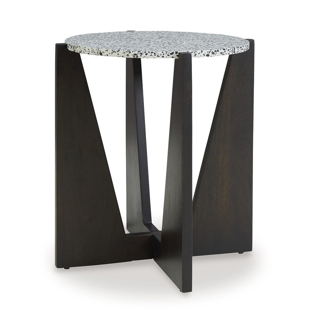 Ashley Accent Table | Round Terrazzo Tabletop | 25’’ | Dark Brown Mango Wood BM327891