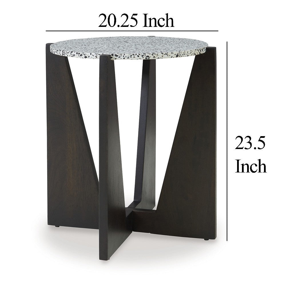 Ashley Accent Table | Round Terrazzo Tabletop | 25’’ | Dark Brown Mango Wood BM327891