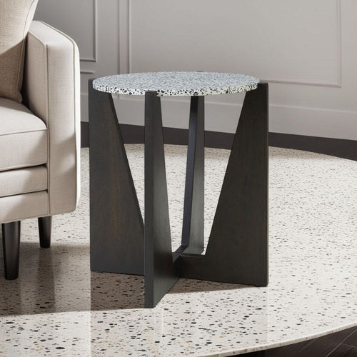 Ashley Accent Table | Round Terrazzo Tabletop | 25" | Dark Brown Mango Wood