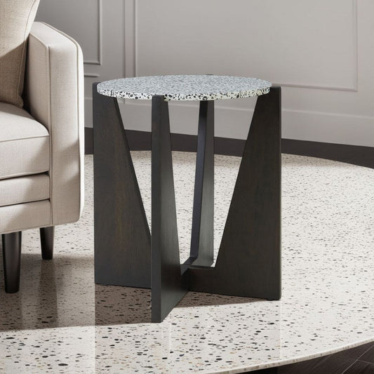Ashley Accent Table | Round Terrazzo Tabletop | 25" | Dark Brown Mango Wood
