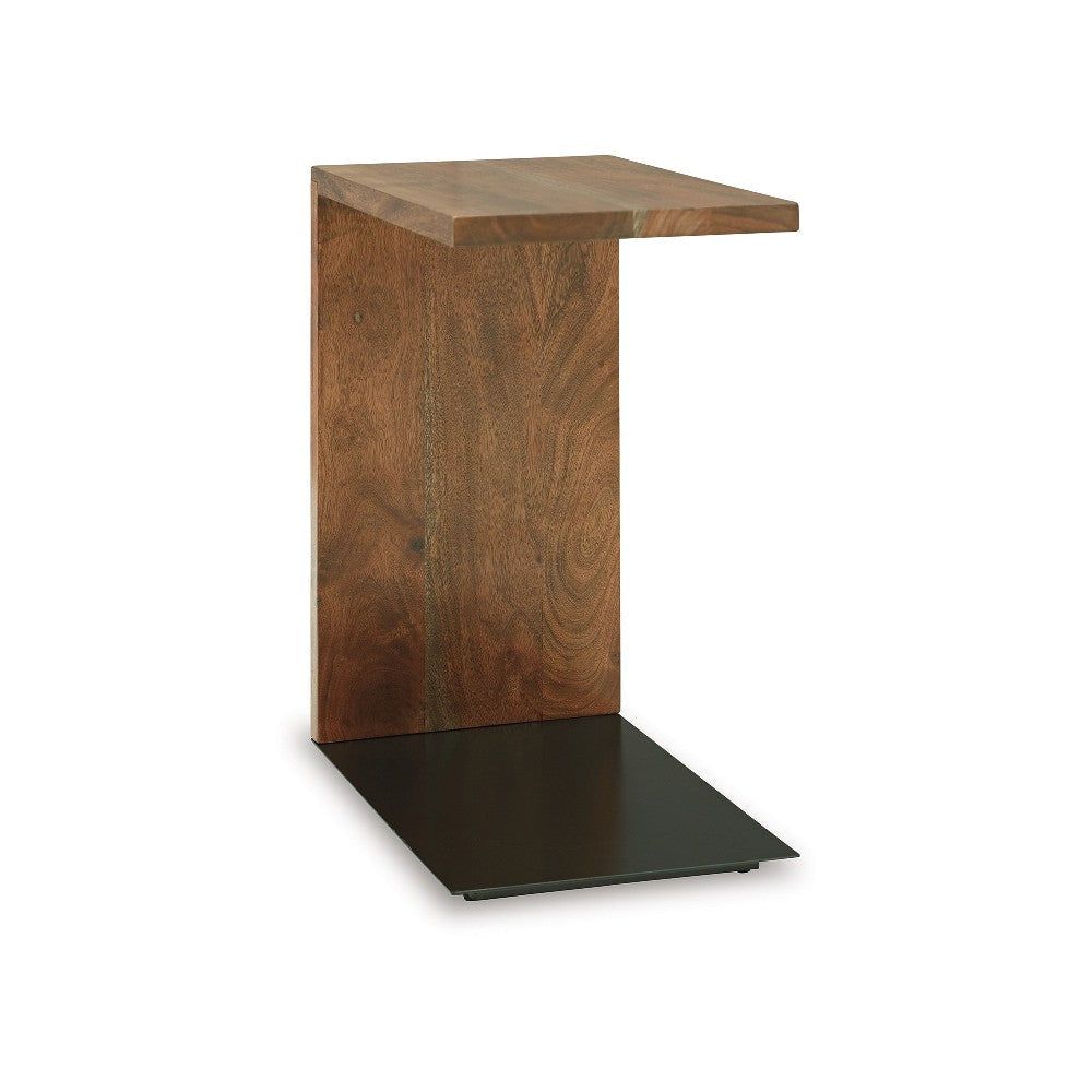 Ashley Accent Table | Solid Wood C Shape Design | 18" | Dark Brown