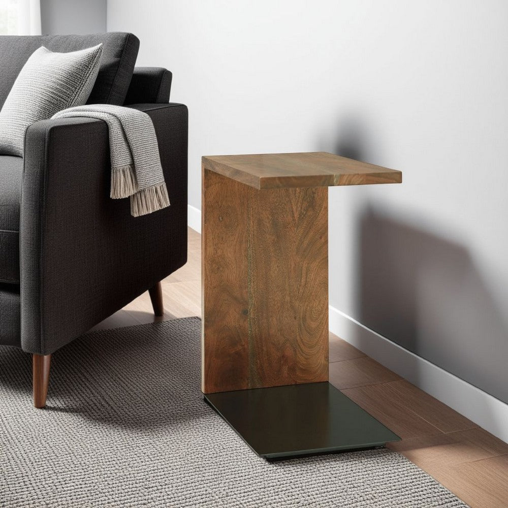 Ashley Accent Table | Solid Wood C Shape Design | 18" | Dark Brown