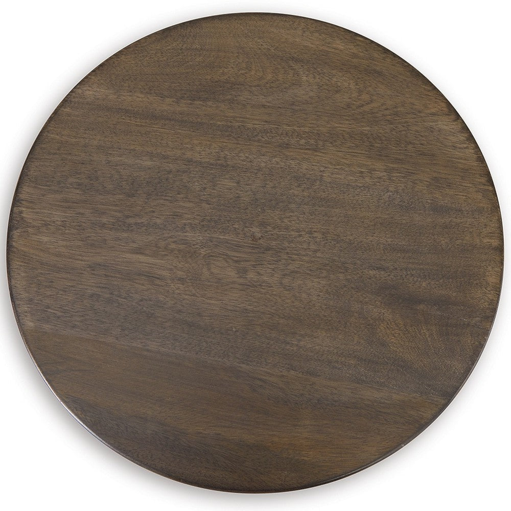 Ashley Accent Table | Faux Wood Classical Tribal Carved Design | Brown 14’’ BM327895