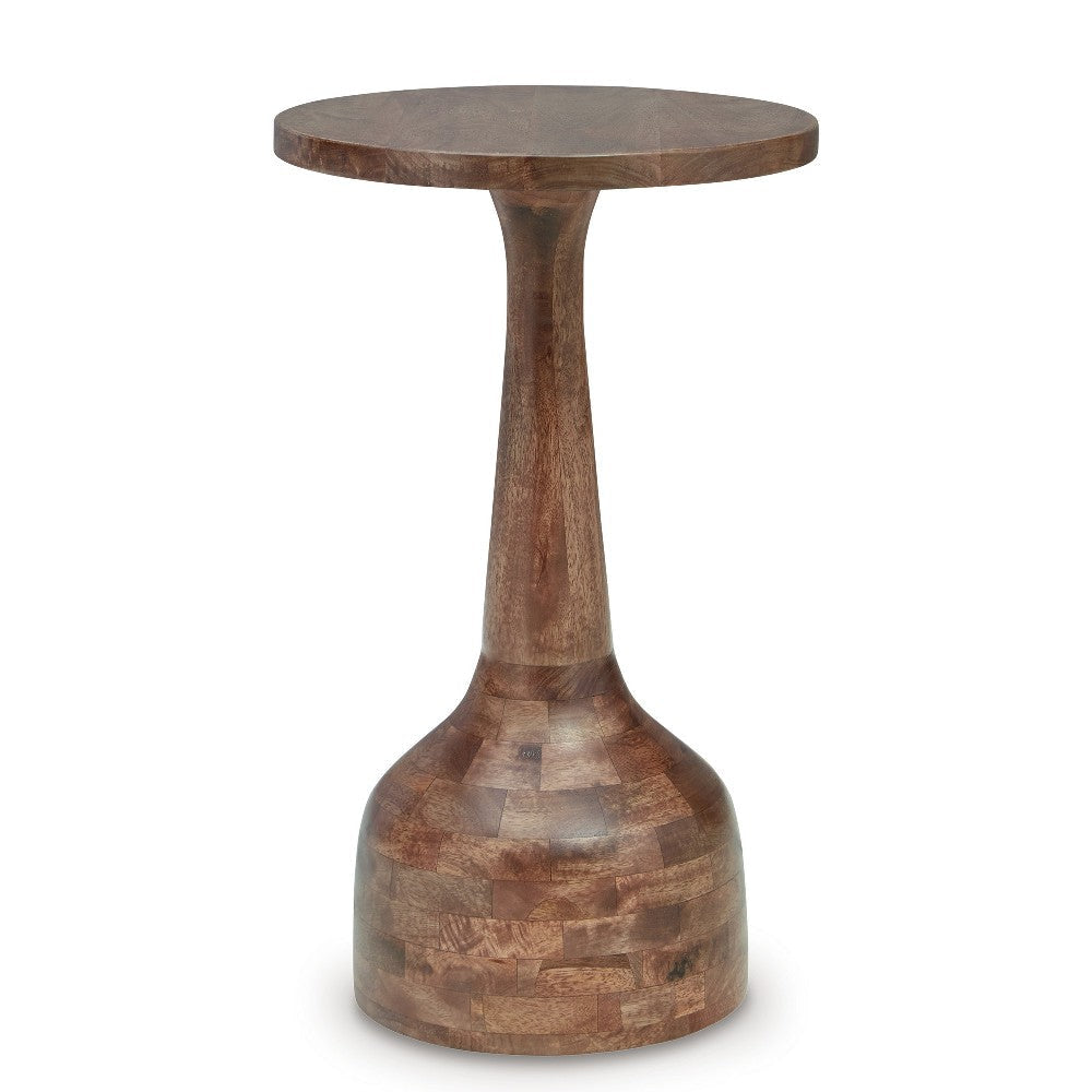 Ashley Accent Table | Solid Wood Turned Design | 14" | Medium Brown Finish