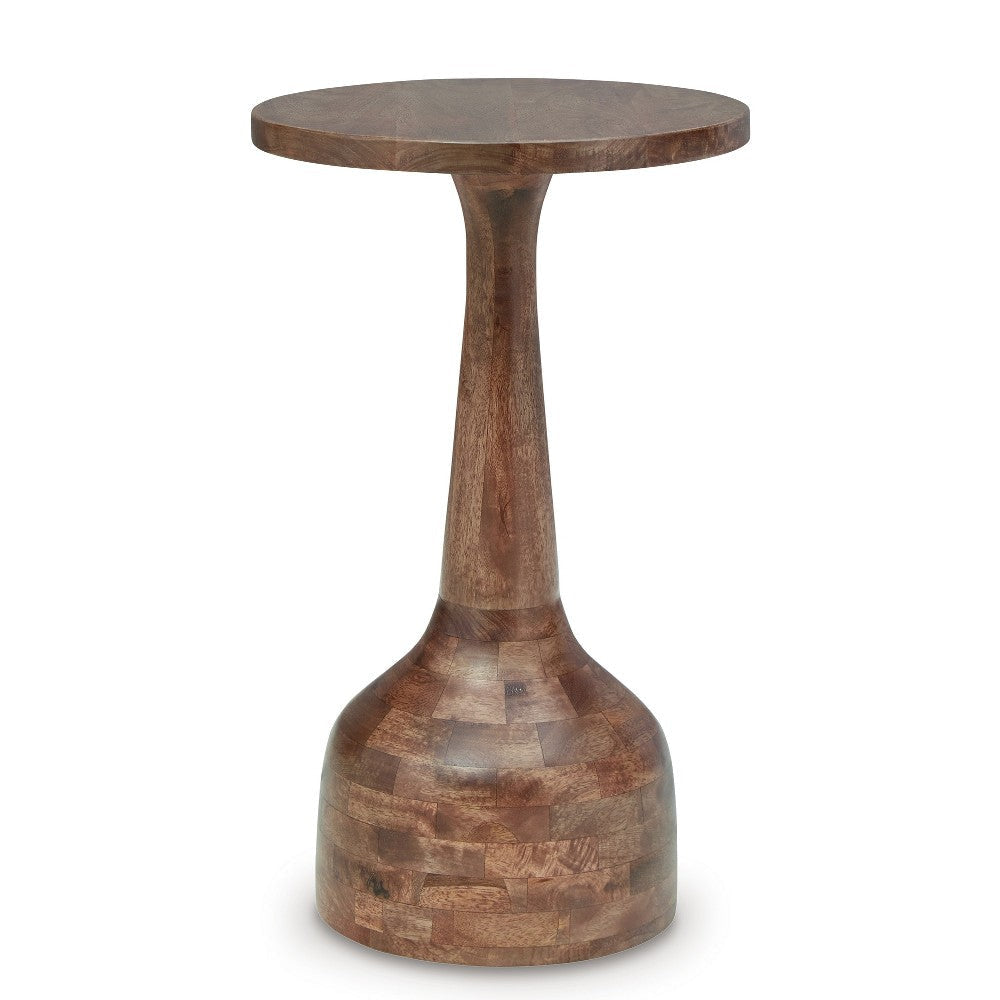 Ashley Accent Table | Solid Wood Turned Design | 14’’ | Medium Brown Finish BM327896