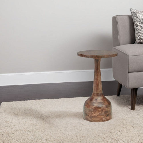 Ashley Accent Table | Solid Wood Turned Design | 14" | Medium Brown Finish