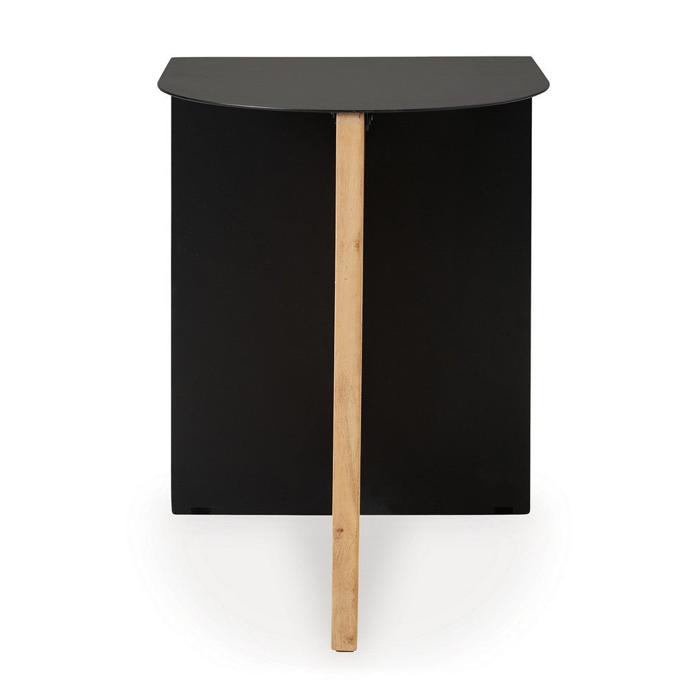 Ashley Modern Table | Metal Frame w Solid Wood Base | 16’’ | Black and Brown BM327897
