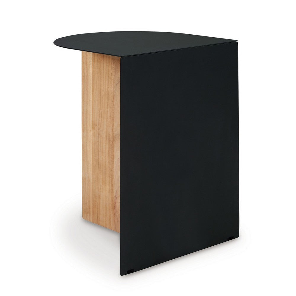 Ashley Modern Table | Metal Frame w Solid Wood Base | 16’’ | Black and Brown BM327897