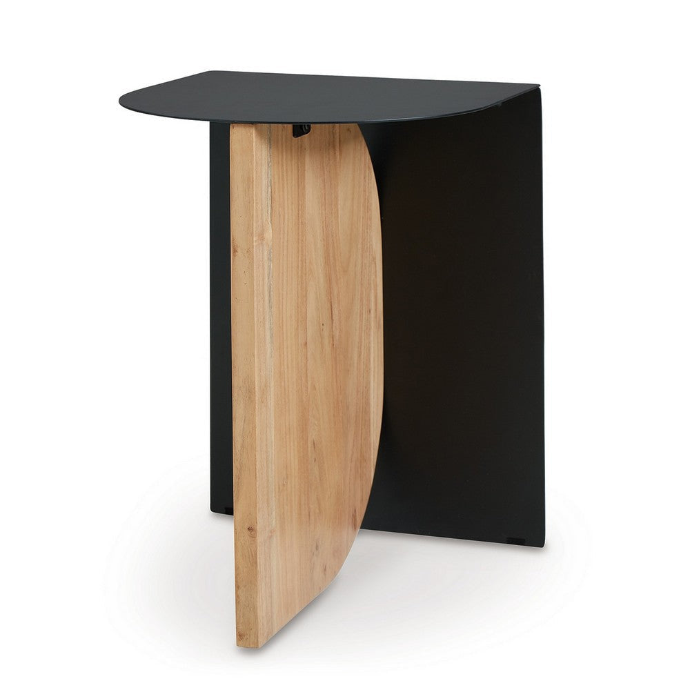 Ashley Modern Table | Metal Frame w Solid Wood Base | 16’’ | Black and Brown BM327897