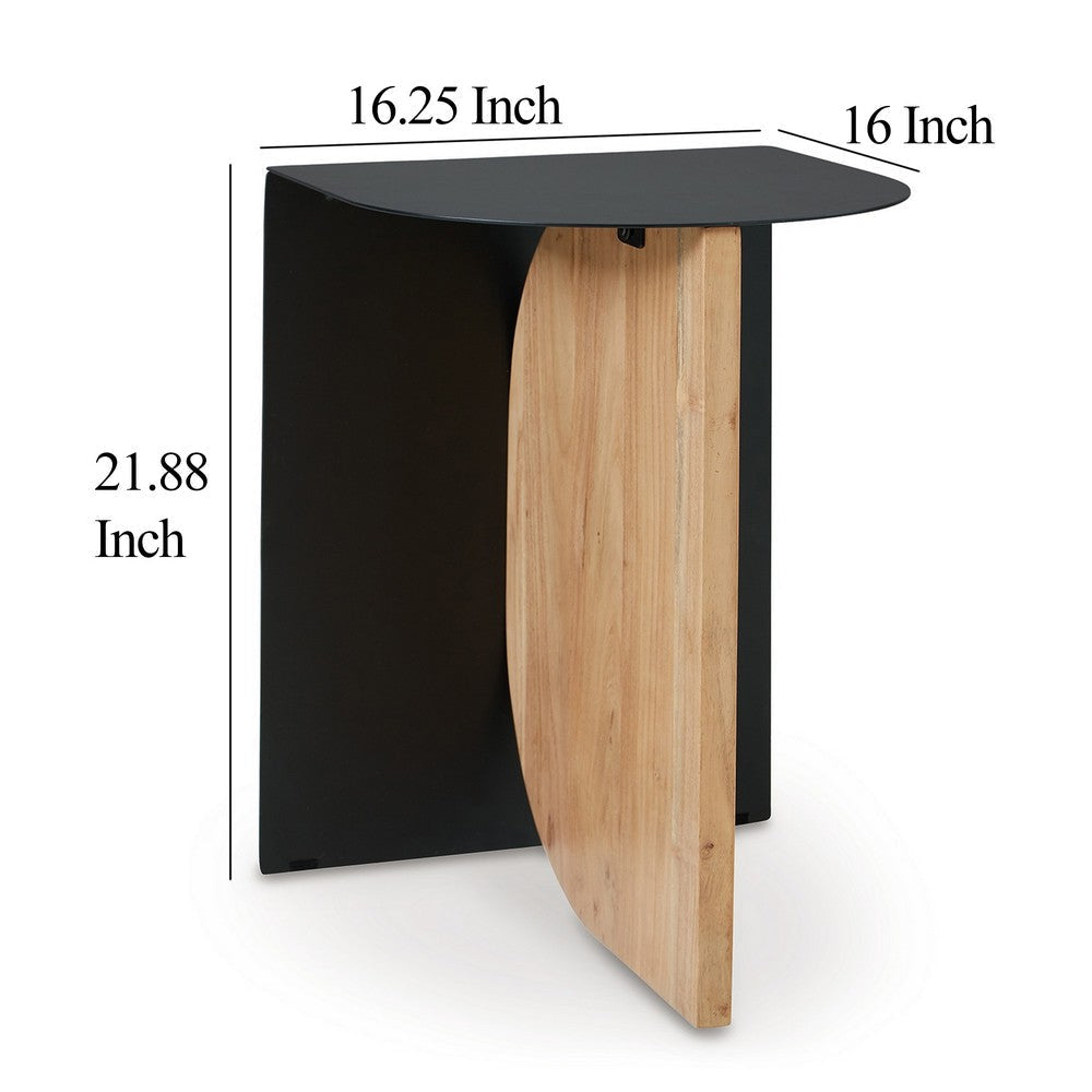 Ashley Modern Table | Metal Frame w Solid Wood Base | 16’’ | Black and Brown BM327897