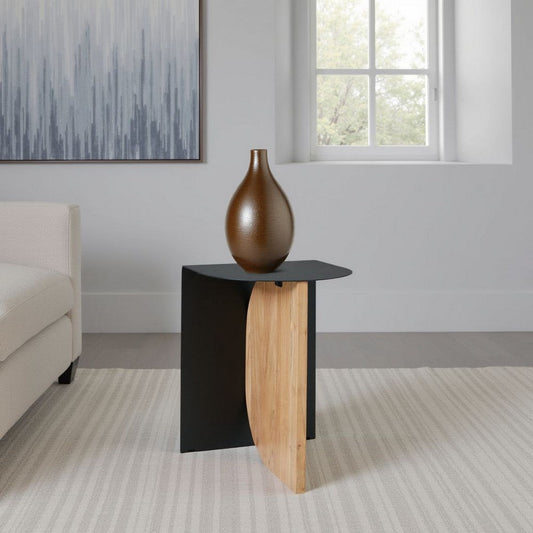 Ashley Modern Table | Metal Frame w Solid Wood Base | 16" | Black and Brown