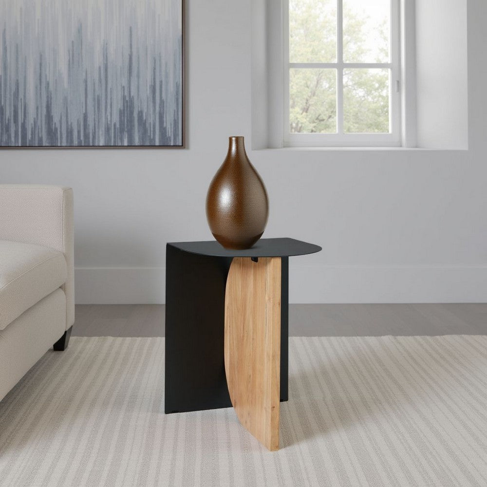 Ashley Modern Table | Metal Frame w Solid Wood Base | 16" | Black and Brown