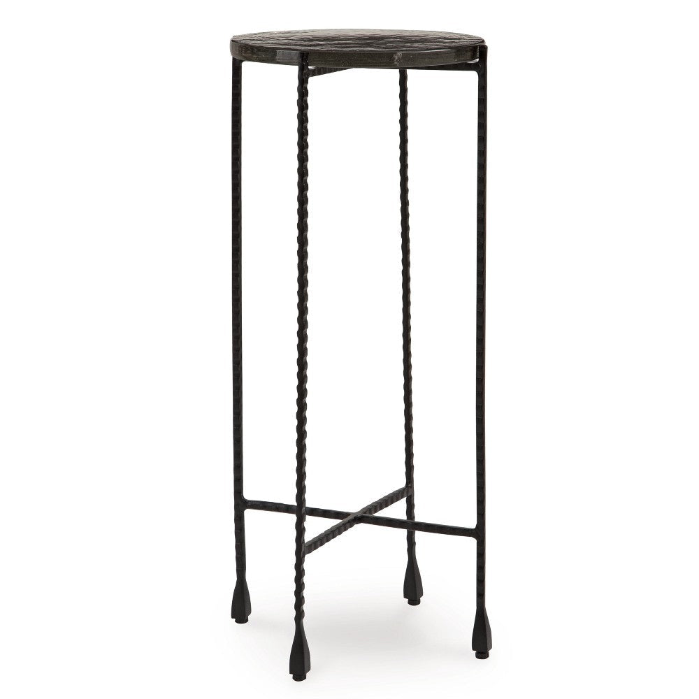 Ashley Accent Table | 11" Glass Top | Industrial Black Forged Metal Legs