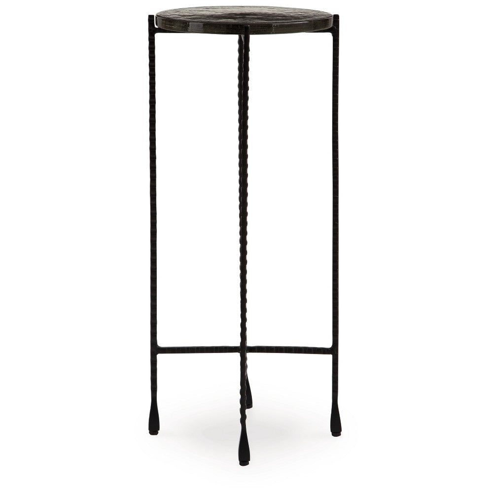 Ashley Accent Table | 11’’ Glass Top | Industrial Black Forged Metal Legs BM327898