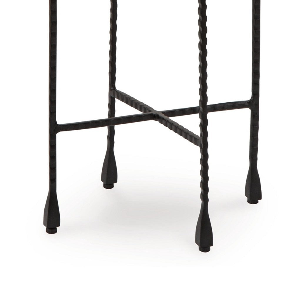 Ashley Accent Table | 11’’ Glass Top | Industrial Black Forged Metal Legs BM327898