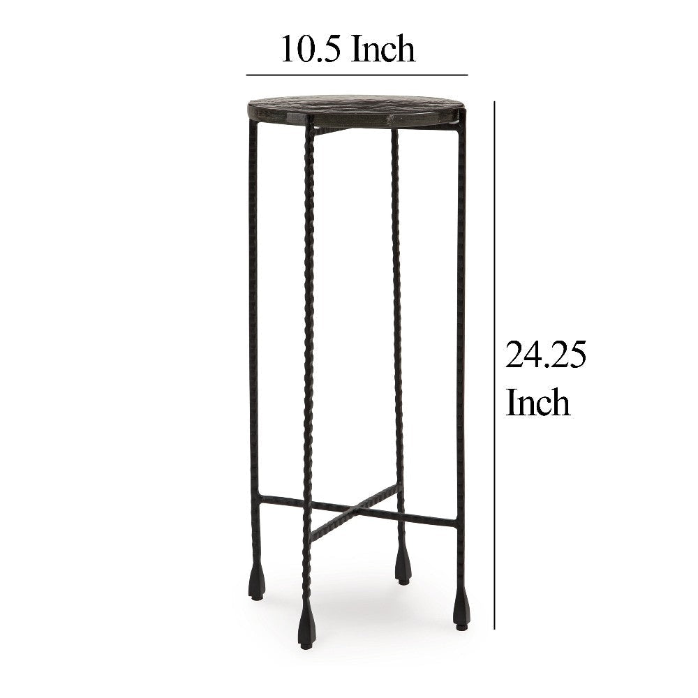 Ashley Accent Table | 11’’ Glass Top | Industrial Black Forged Metal Legs BM327898