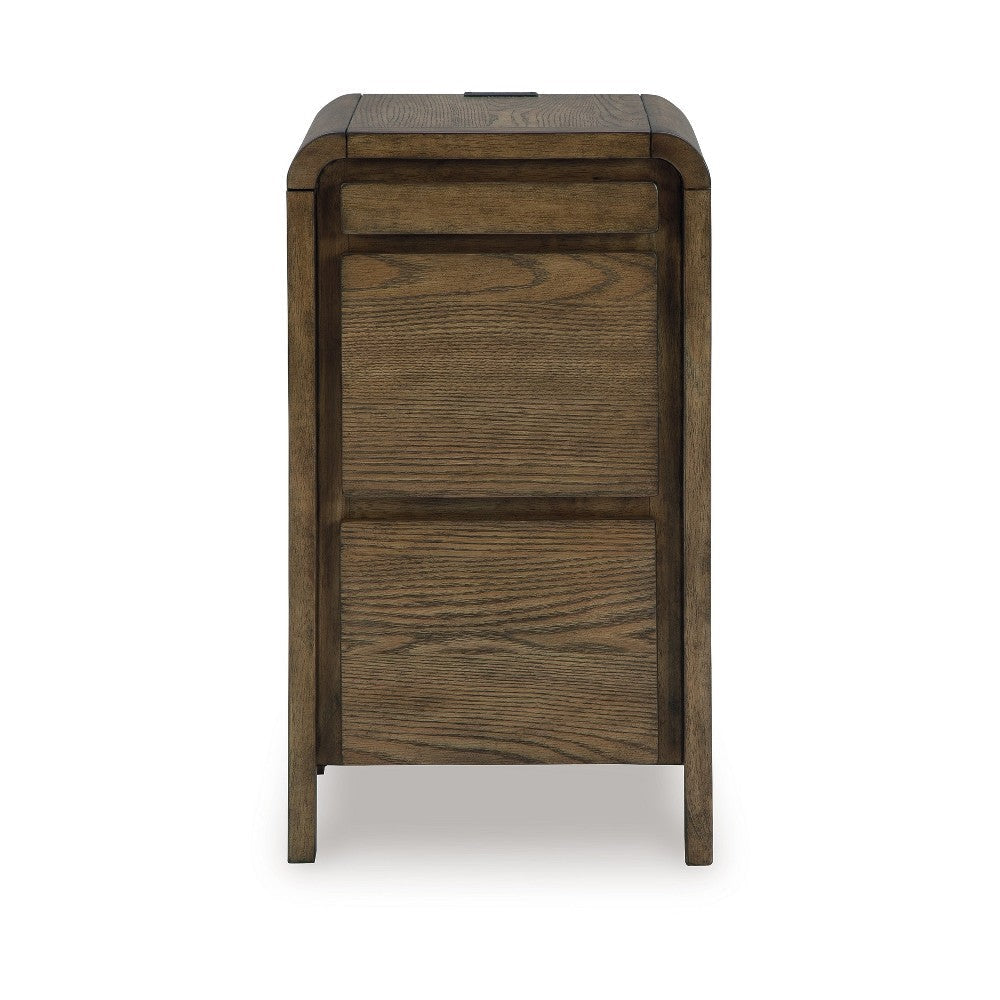 Ashley Accent Table | USB Charging Ports | 17’’ Warm Oak Brown Wood Veneer BM327899