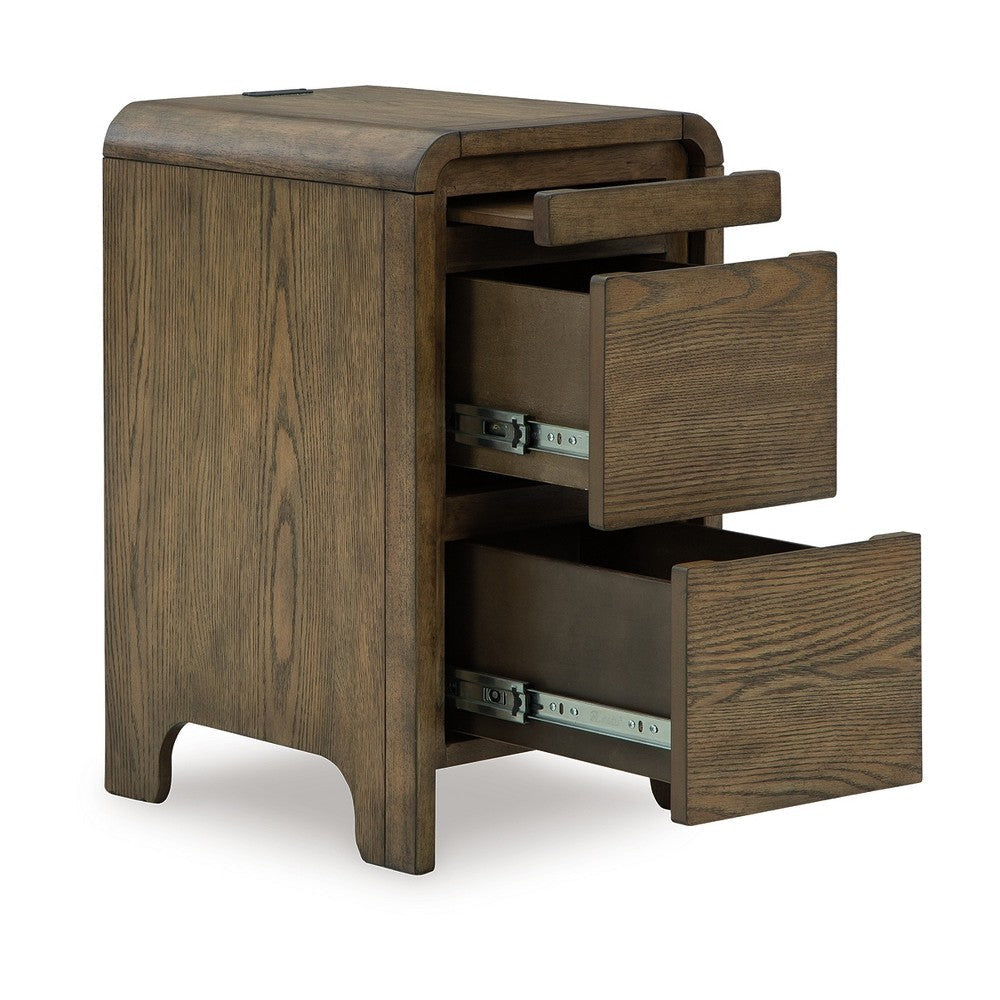 Ashley Accent Table | USB Charging Ports | 17’’ Warm Oak Brown Wood Veneer BM327899