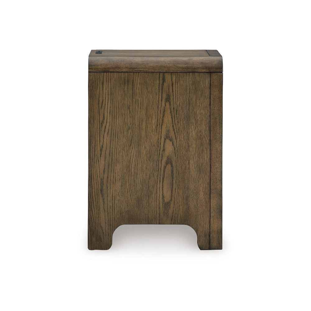 Ashley Accent Table | USB Charging Ports | 17’’ Warm Oak Brown Wood Veneer BM327899