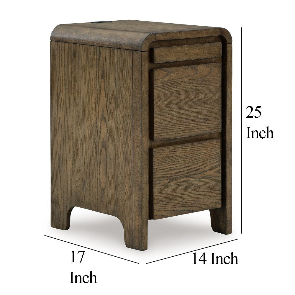 Ashley Accent Table | USB Charging Ports | 17’’ Warm Oak Brown Wood Veneer BM327899