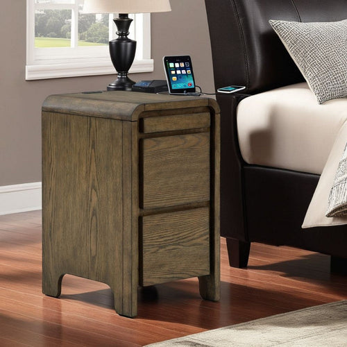 Ashley Accent Table | USB Charging Ports | 17" Warm Oak Brown Wood Veneer