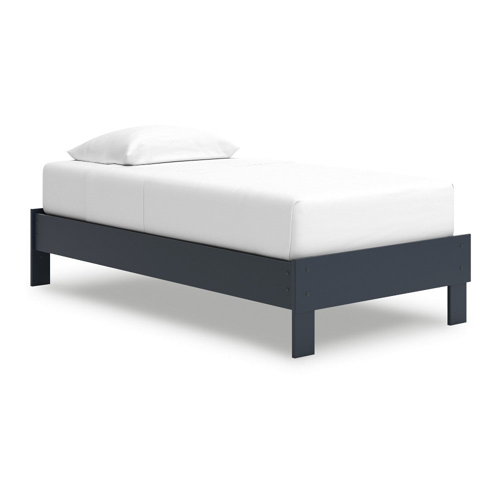 Ashley Cian Twin Size Platform Bed | Shaker Style Design | Navy Blue Wood