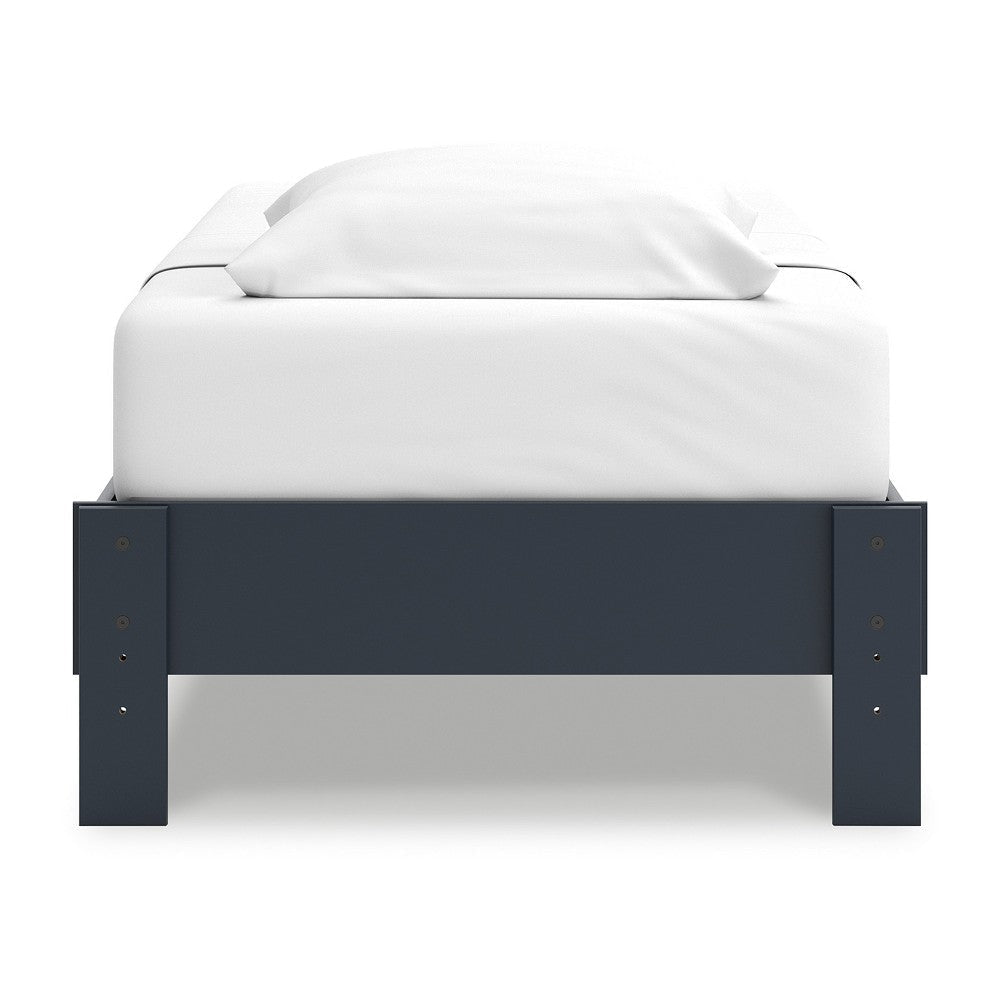 Ashley Cian Twin Size Platform Bed | Shaker Style Design | Navy Blue Wood BM327902