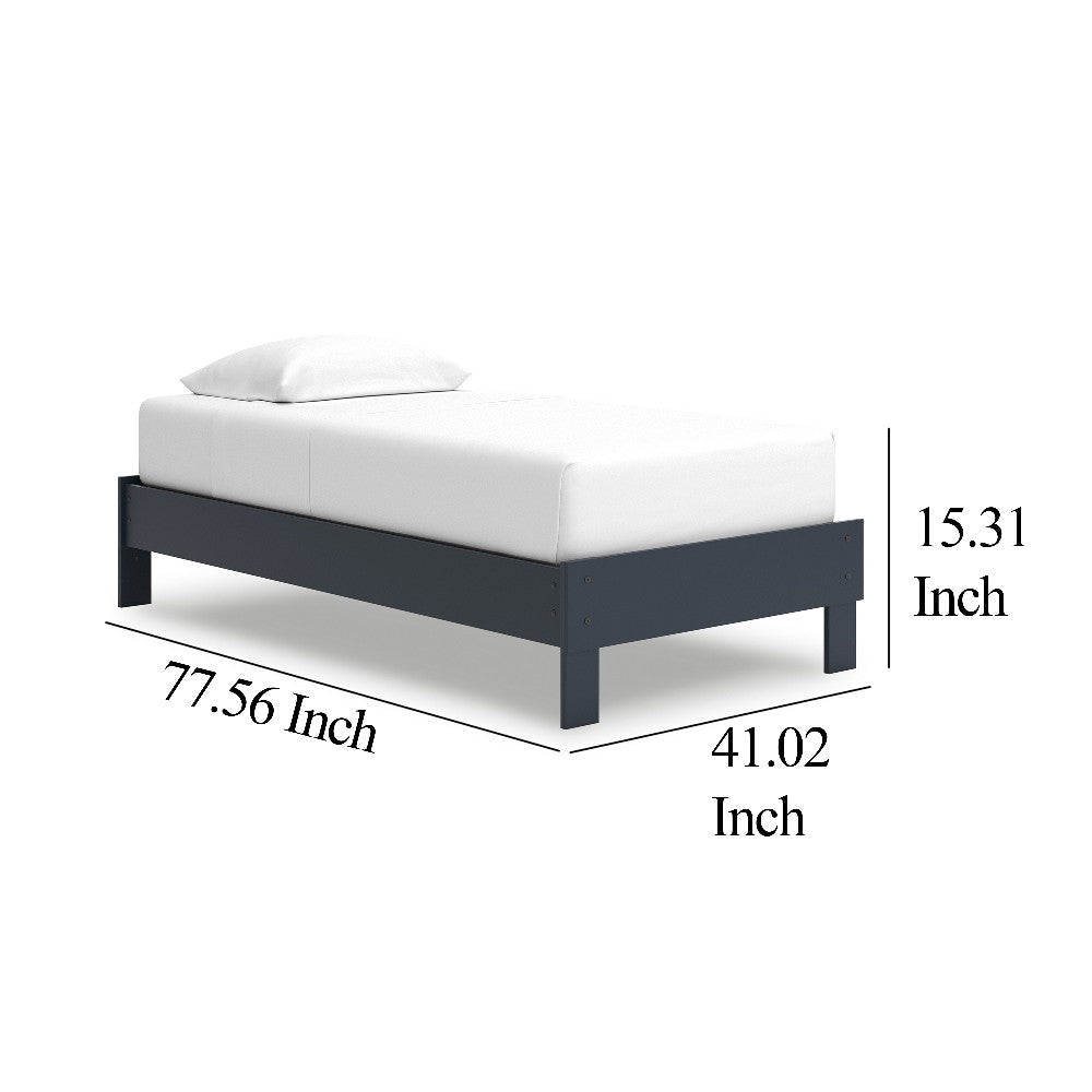 Ashley Cian Twin Size Platform Bed | Shaker Style Design | Navy Blue Wood BM327902