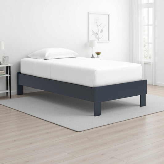 Ashley Cian Twin Size Platform Bed | Shaker Style Design | Navy Blue Wood