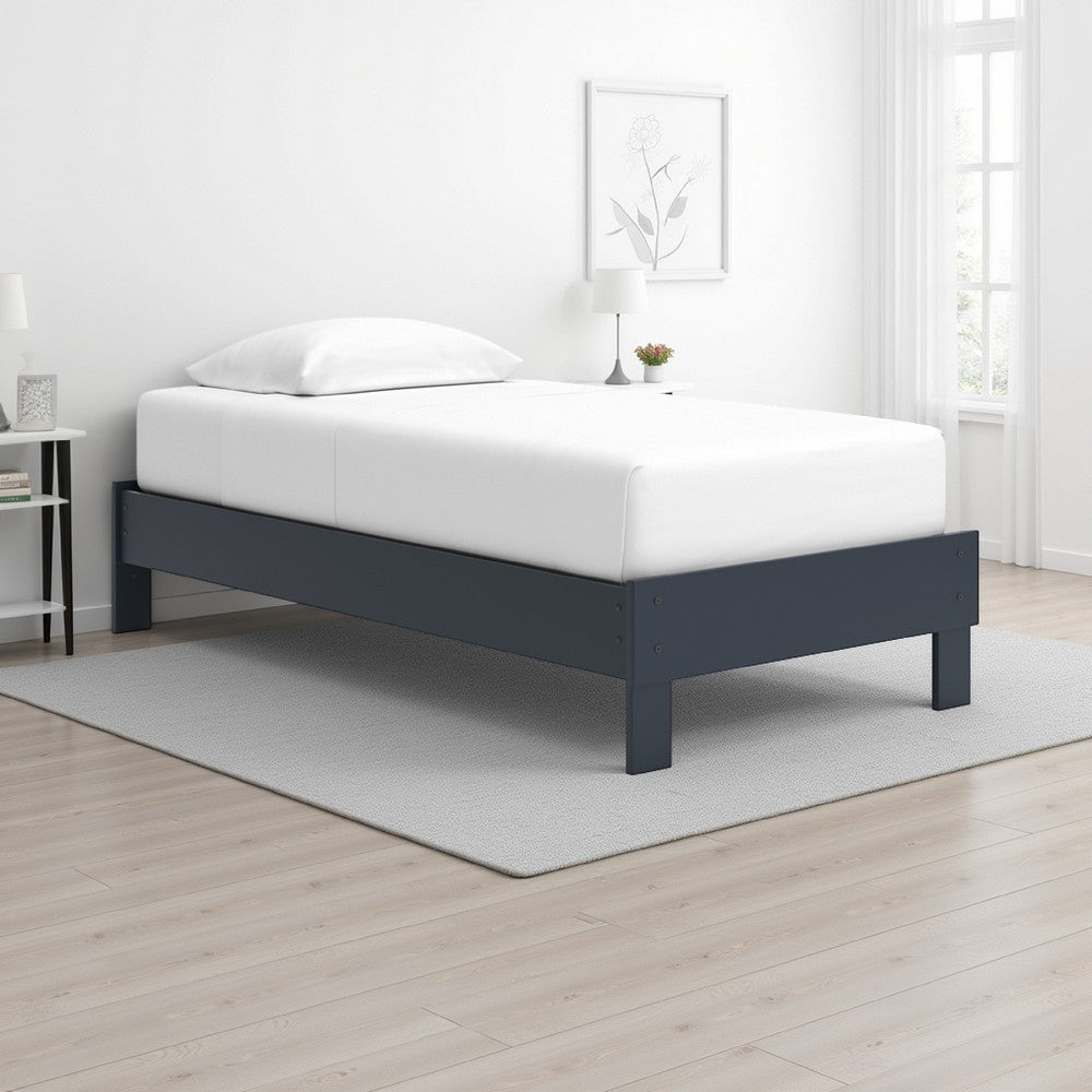 Ashley Cian Twin Size Platform Bed | Shaker Style Design | Navy Blue Wood
