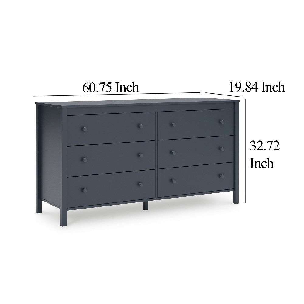 Ashley Cian Wide Dresser | 6 Drawers | Knob Handles | Navy Blue Wood | 61’’ BM327904