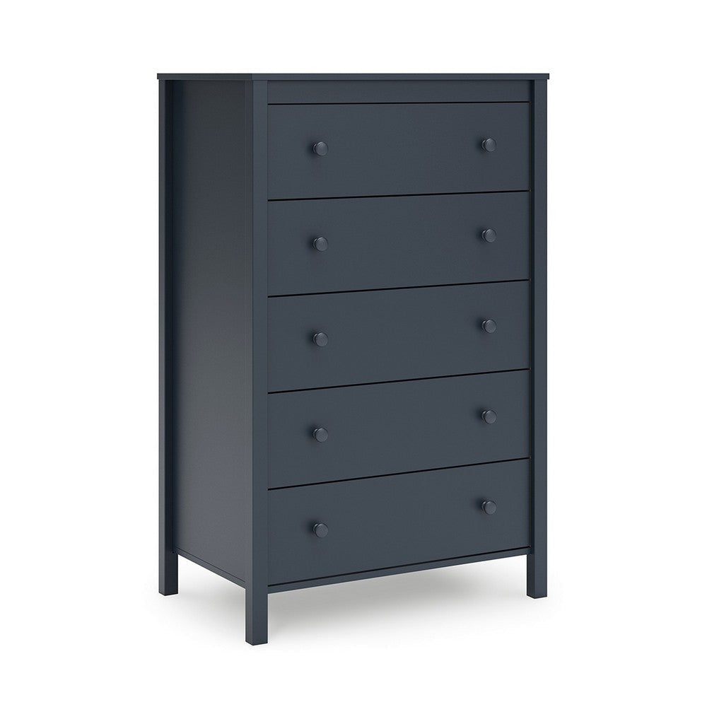 Cian Tall Dresser Chest | 5 Drawers | Knobs | Navy Blue Wood | 50’’ BM327905
