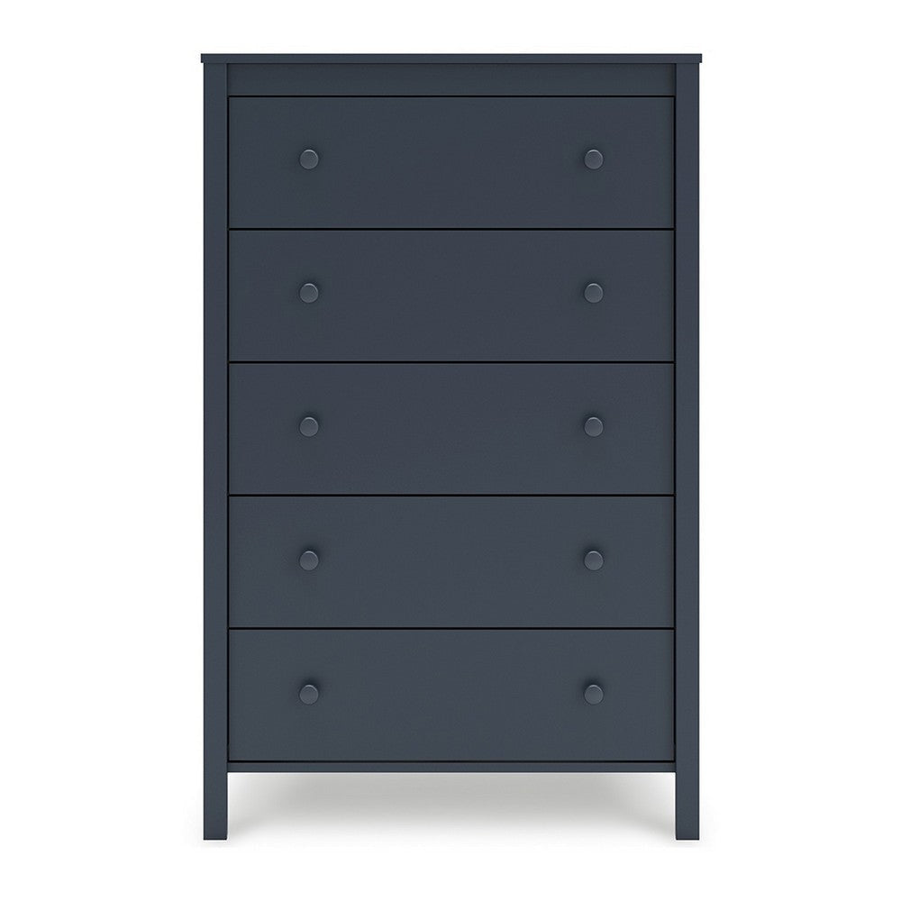Cian Tall Dresser Chest | 5 Drawers | Knobs | Navy Blue Wood | 50’’ BM327905
